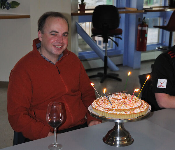 A expeditioner at Casey station celebrates his birthday