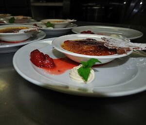 Crème brûlée, dessert at Casey station