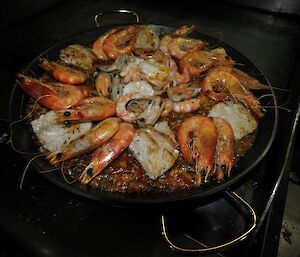 Seafood paella, dinner at Casey station