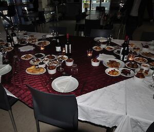 Spanish night, showing plates with tapas on a clothed table