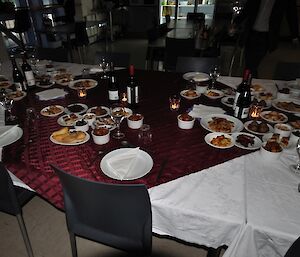 Spanish night, showing plates with tapas on a clothed table