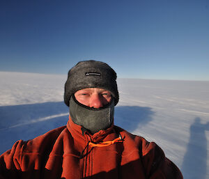A self taken picture of an expeditioner in Antarctica