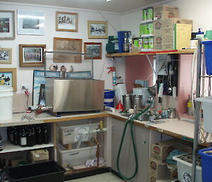 The pre-renovation home brew room in Casey station, Antarctica