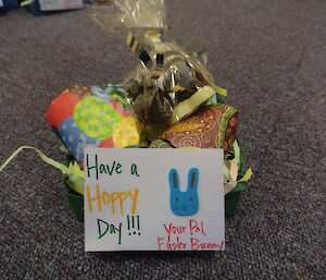 Easter basket with message for a Hoppy Easter