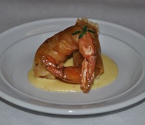 Prawns in brick pastry with tasty gruyere sauce