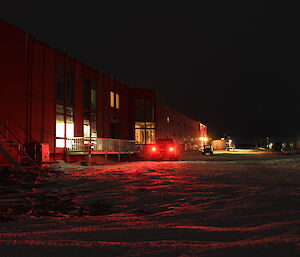 The red shed at night taken from the east