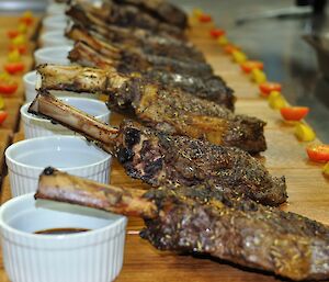 Steak on boards prior to serving for Saturday night dinner