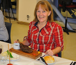 Ali Dean with her steak ready to eat at Saturday night dinner