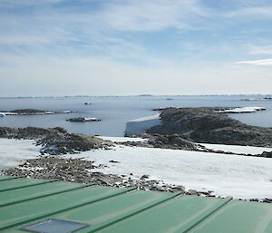 View out to sea from on top of the green store at Casey