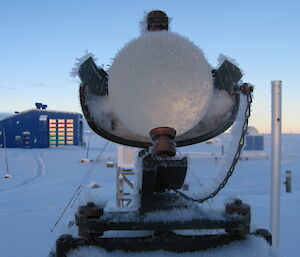 Hoar frost covering the Campbell-Stokes sunshine recorder at Casey