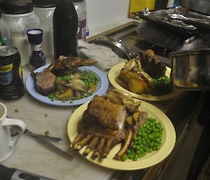 A roast dinner cooked at Jacks hut — through a foggy lens due to the heat and humidity in the hut