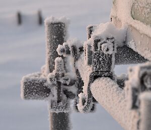 Metal nuts and bolts covered in frost at Casey on the coldest morning for the 2014 Winter so far