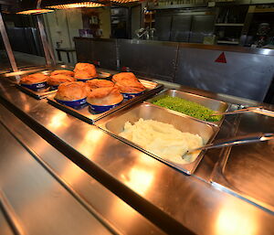 Pies after being cooked in the kitchen