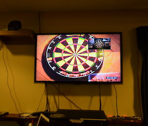 A view of Macca’s dartboard over the videoconferencing link, at Casey station, Antarctica