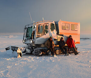Expeditioners take a break on the trooper, en-route to Robbo’s Hut