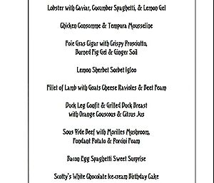 Midwinters menu