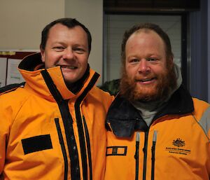 Pete Hargreaves and Stu Griggs in freezer suits at Casey 2014