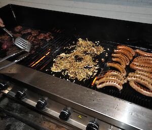 BBQ set up in the workshop to enjoy after the curling at Casey midwinter 2014