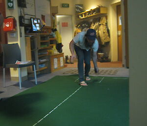 Cary Collis plays indoor bowls at Casey winter 2014