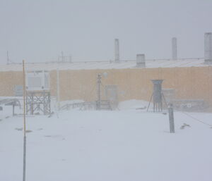 Looking through the thick snow at the Met instruments and the Science building at Casey, Winter 2014
