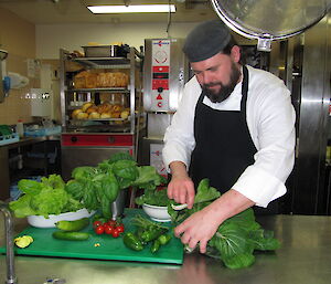 The chef looks over some produce from hydroponics