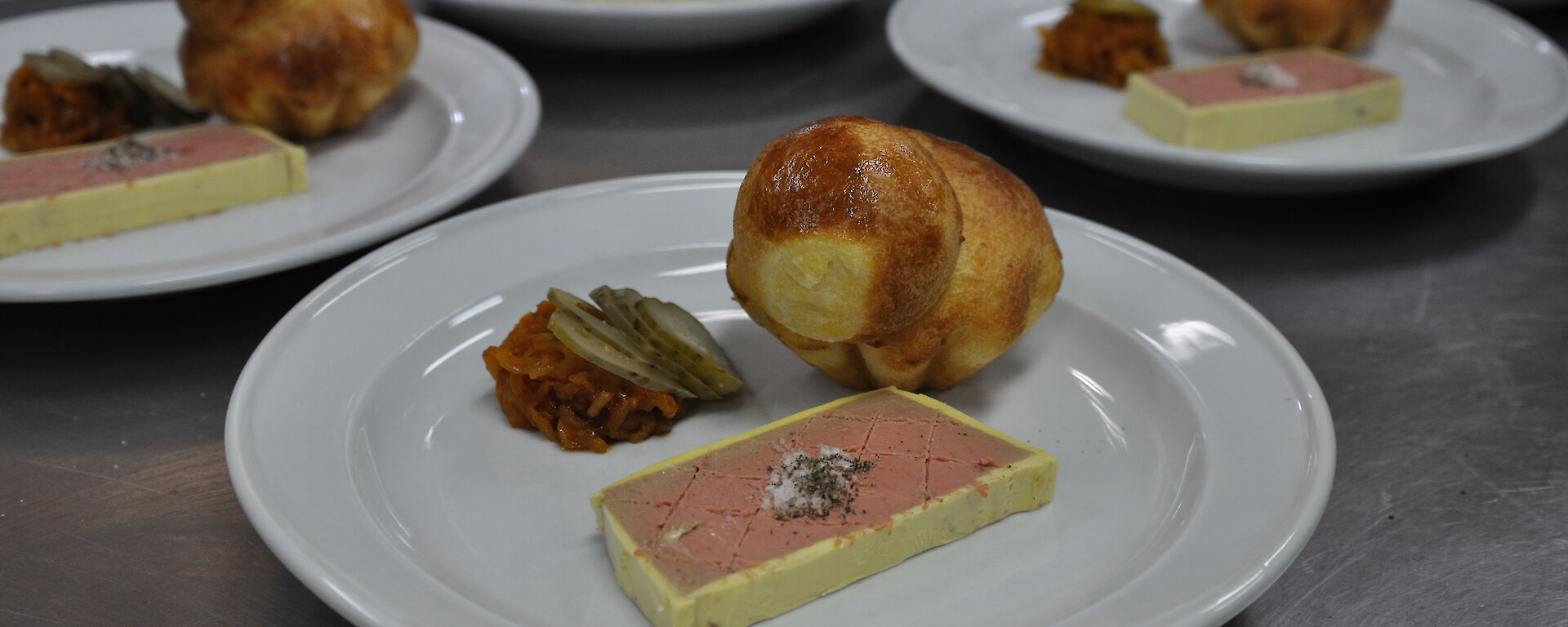 Entrée of pate and brioche plated up and ready to serve pâté