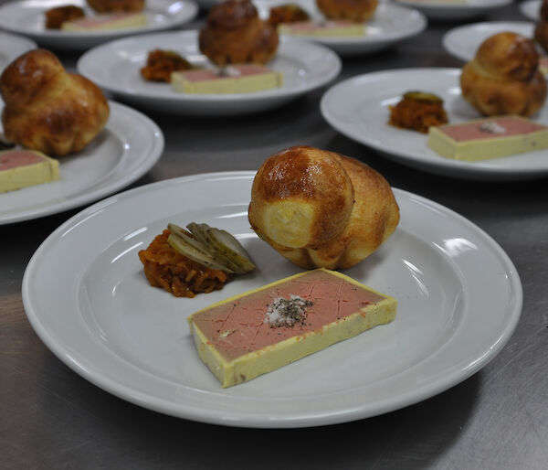 Entrée of pate and brioche plated up and ready to serve pâté