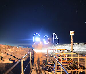 Rob Bennett writing his name in lights during a time lapse