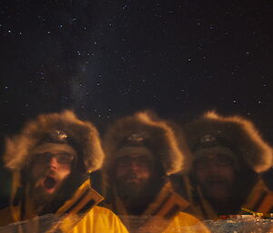 Steve Hankins during the Casey refuelling — a tripple exposure shows his place three times