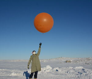 A weather balloon with a personalised message is launched from Casey station, Antarctica