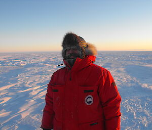 An expeditioner at the Antarctic circle camp site, near Casey station