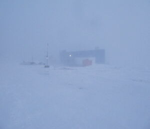 The view towards Operations during a blizzard at Casey during winter 2014
