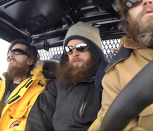 Steve Hankins, Cary Collis, and Dan Laban heading for the wharf in a Polaris to play golf August 2014