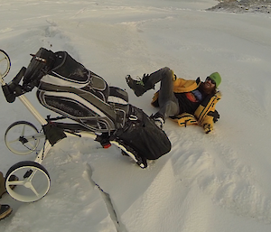 Dan Laban tripping up on the sea ice at Casey August 2014