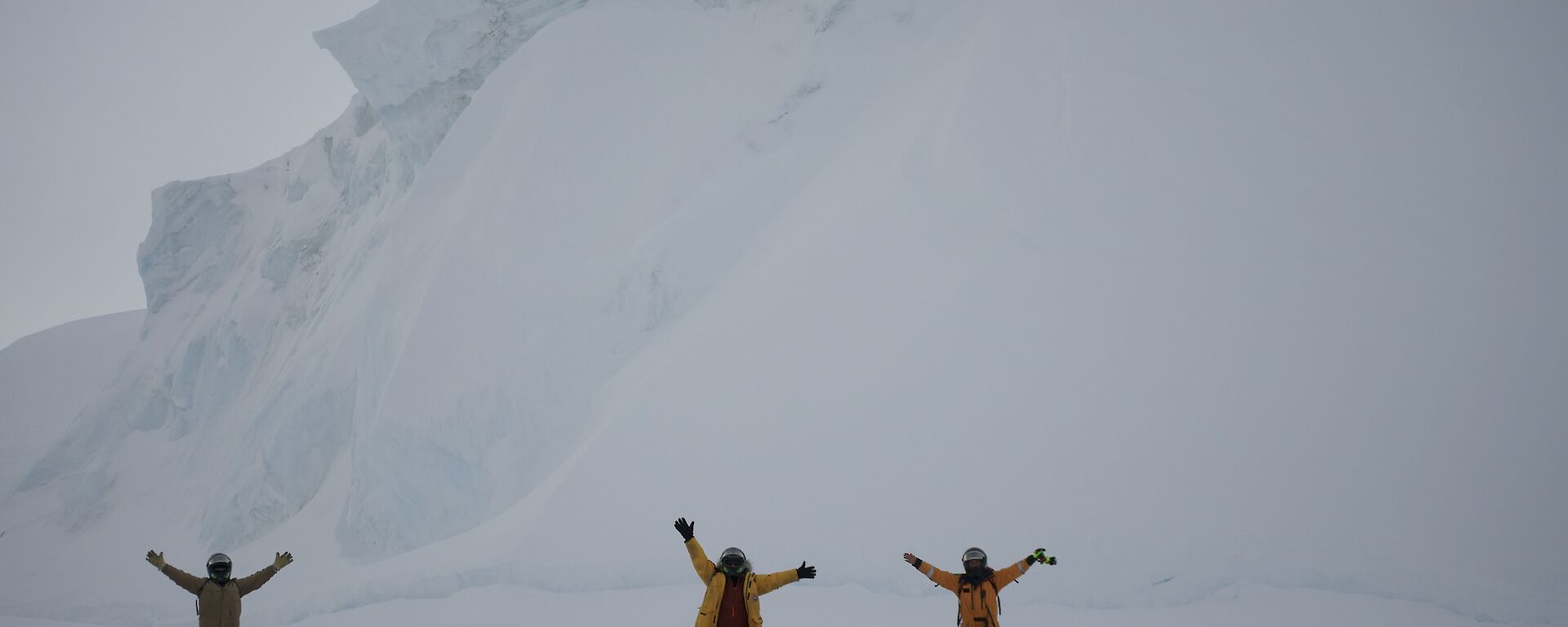 Rob Bennett, Pete Hargreaves, and Steve McInnerney on quads on the sea ice at Casey Auguat 2014