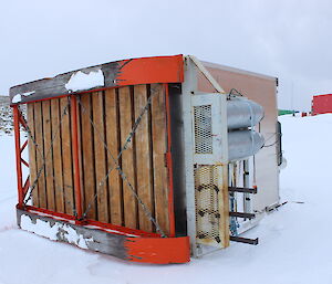 Caravan on sled overturned in a storm at Casey 2014