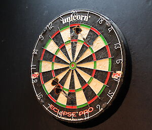 A dart in a double — the winning dart in the final of the interstation darts championship