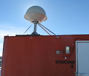 Replacement BoM GPS antenna on top of the storage container outside Operations at Casey September 2014