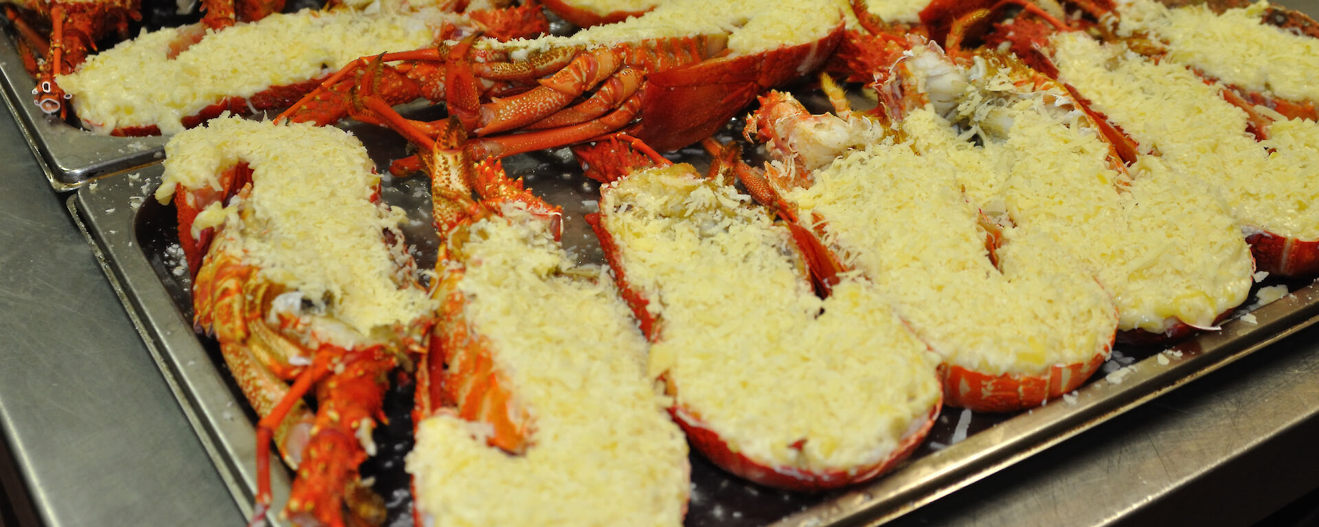 Crayfish with cheese being prepared for dinner at Casey station