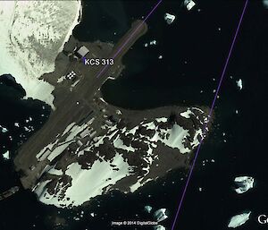 Map showing a Twin Otter at Rothera Research Station