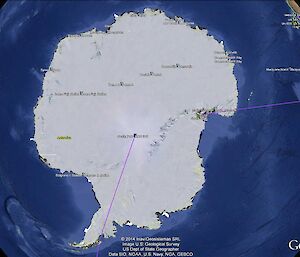 Map showing the Twin Otter at the South Pole