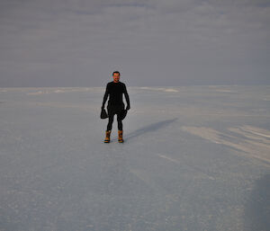 Pete Hargreaves on the ice plateau inland from Casey Station