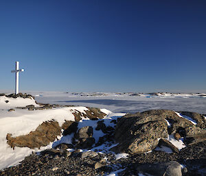 Looking across to Casey station from Wilkes Memorial crosses on the Clark Peninsula