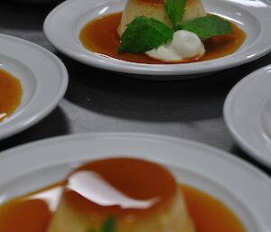 Creme caramel dessert ready to serve at Casey winter 2014