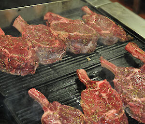 Rib steaks on the grill at Casey winter 2014