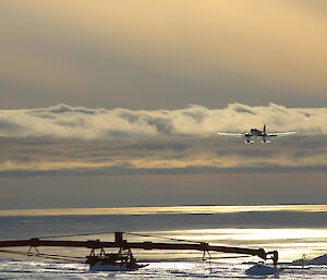 The Basler on the approach to Casey skiway