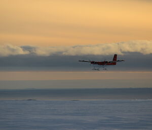 The Twin Otter nearly on the skiway at Casey
