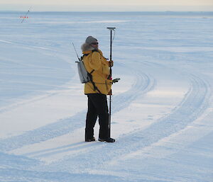Aaron Read about to begin surveying the Casey skiway for the Herc flights
