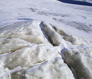 Closeup of the fissure from which subglacial water flowed near Casey