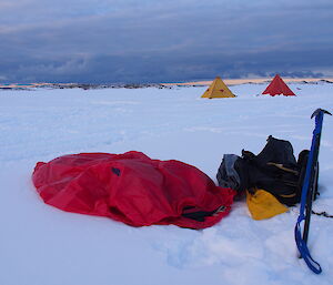 Bivvy bag set up for the night at the survival camp